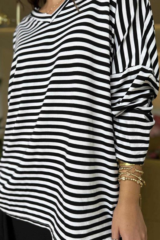 Made in Italy Perfect Breton V Long Sleeve Top Black - ** 